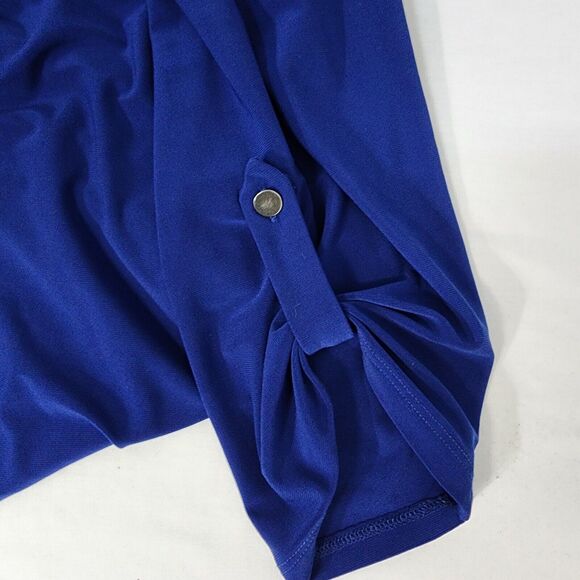 Denim & Co Tunic Top Womens 1X Blue Split V Neck 3/4 Tab Sleeve Studded Detail - Picture 8 of 11